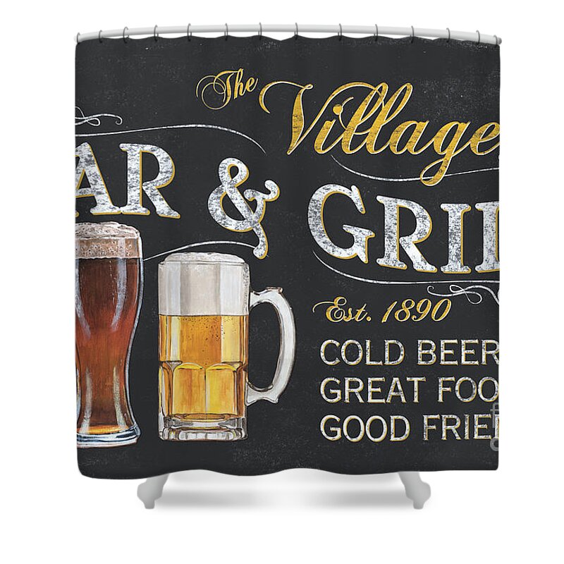 Beer Shower Curtain featuring the painting Village Bar and Grill by Debbie DeWitt