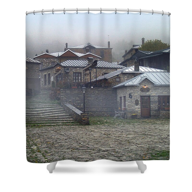 Fog Shower Curtain featuring the photograph Village in the fog by Art by Magdalene