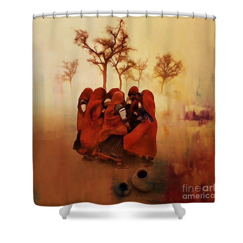 Pakistan Shower Curtain featuring the painting Village Women by Gull G