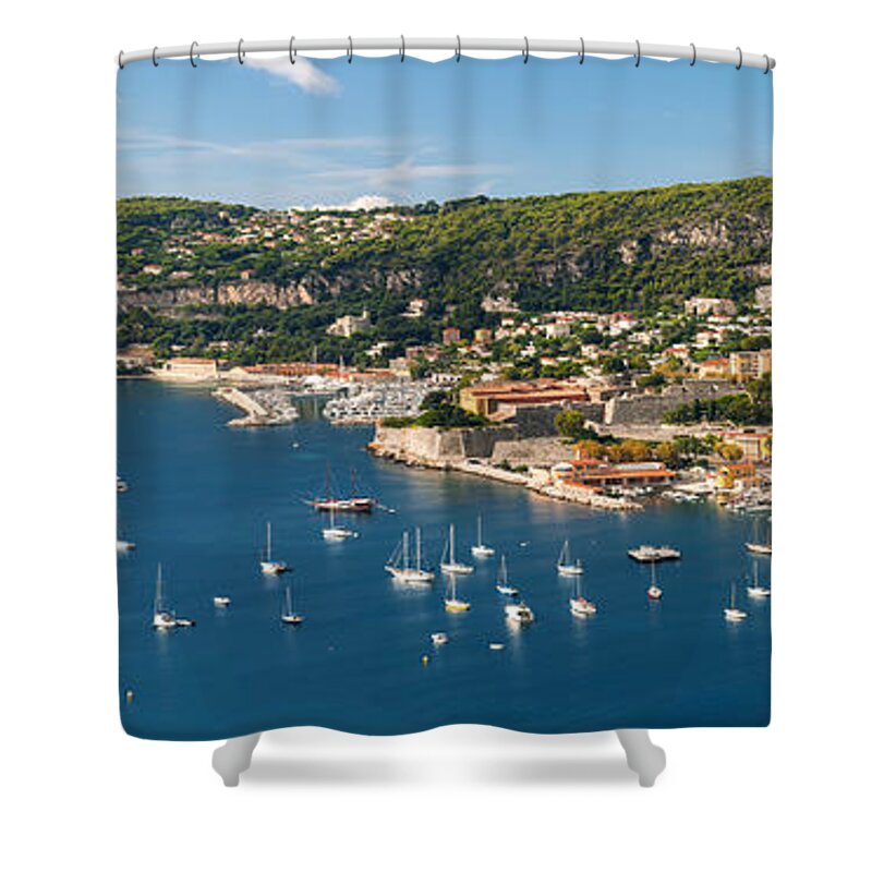Villefranche-sur-mer Shower Curtain featuring the photograph French Riviera panorama by Elena Elisseeva