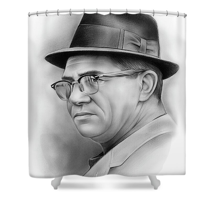 Vince Lombardi Shower Curtain featuring the drawing Vince Lombardi by Greg Joens