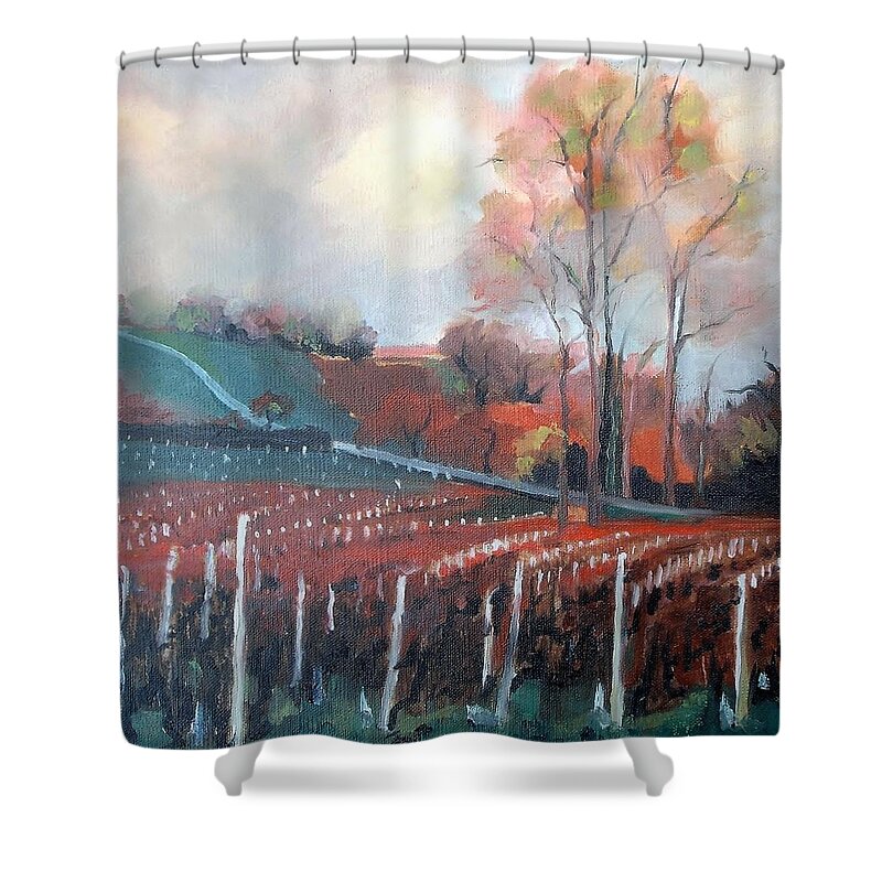  Shower Curtain featuring the painting Vineyard by Kim PARDON