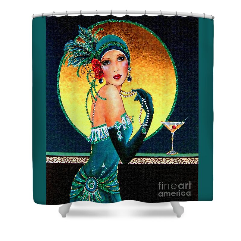 Art Deco Shower Curtain featuring the painting Vintage 1920s Fashion Girl by Ian Gledhill