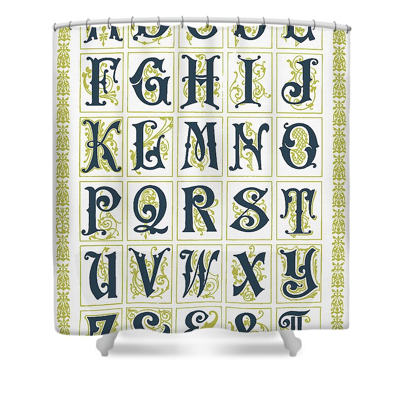 Alphabet Shower Curtain featuring the digital art Vintage Alphabet by Aged Pixel