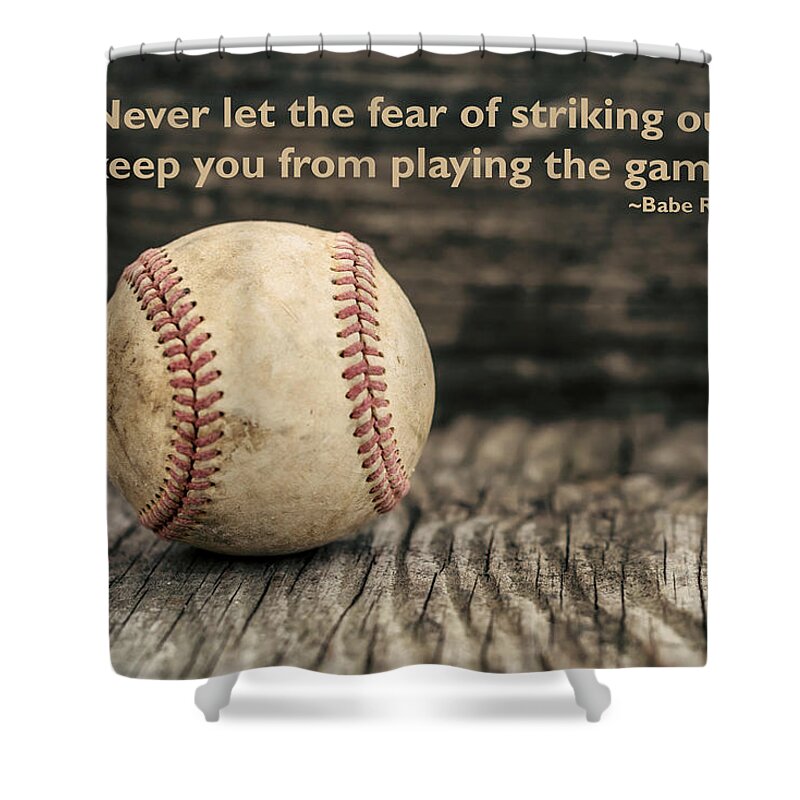 Terry D Photography Shower Curtain featuring the photograph Vintage Baseball Babe Ruth Quote by Terry DeLuco