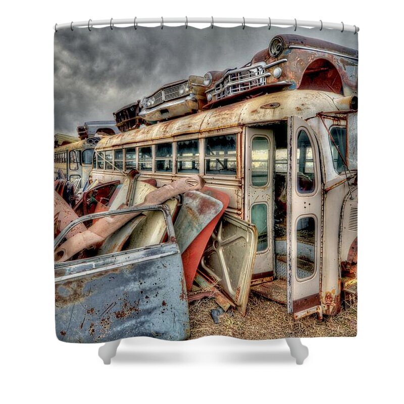 Salvage Yard Shower Curtain featuring the photograph Vintage Bus by Craig Incardone