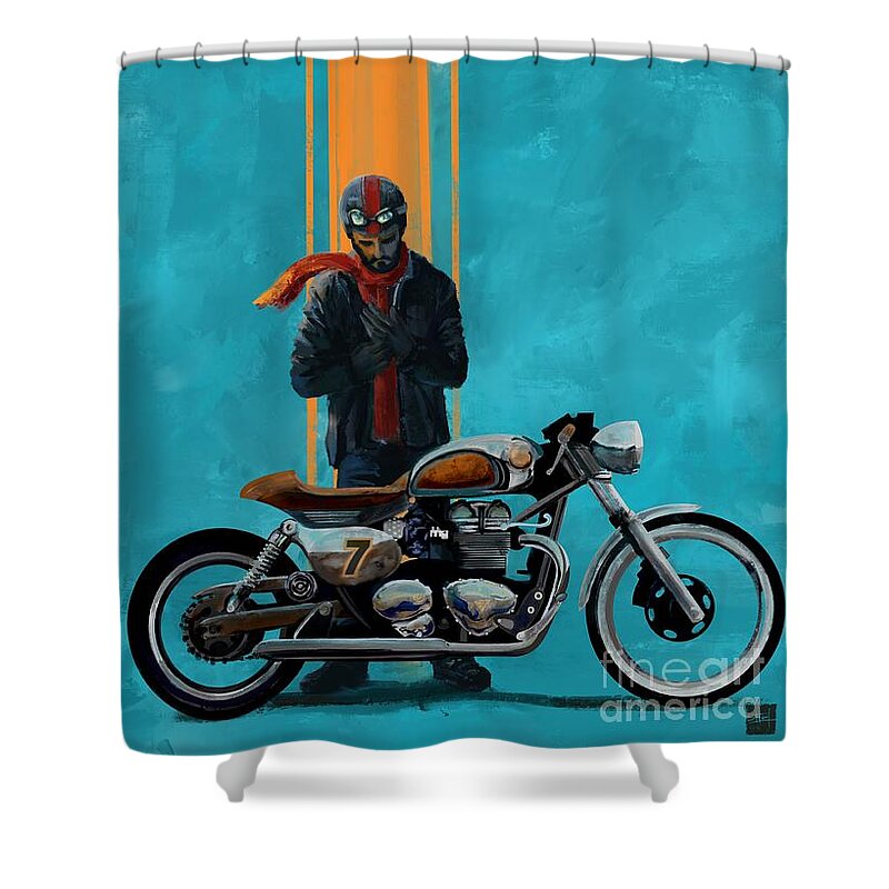 Cafe Racer Shower Curtain featuring the painting Vintage Cafe racer by Sassan Filsoof