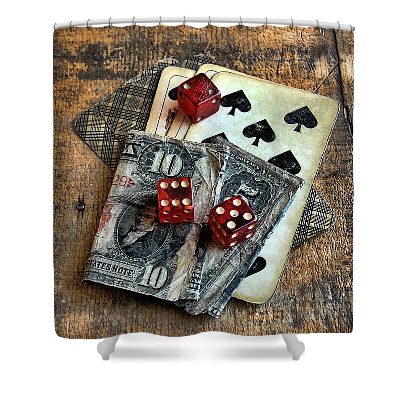 Cards Shower Curtain featuring the photograph Vintage Cards Dice and Cash by Jill Battaglia