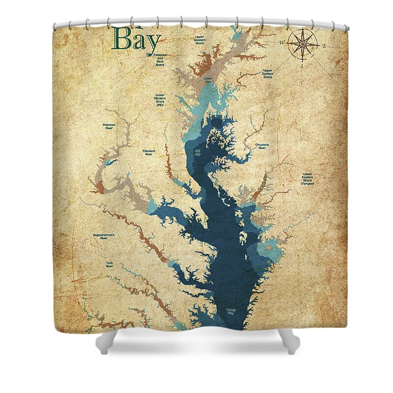 Lake Shower Curtain featuring the digital art Vintage Chesapeake Bay by Greg Sharpe