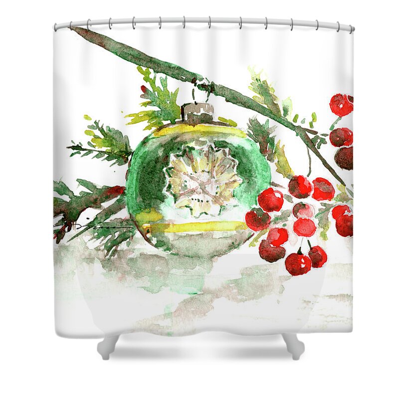 Christmas Bulb Shower Curtain featuring the painting Vintage Christmas Bulb in Green by Claudia Hafner