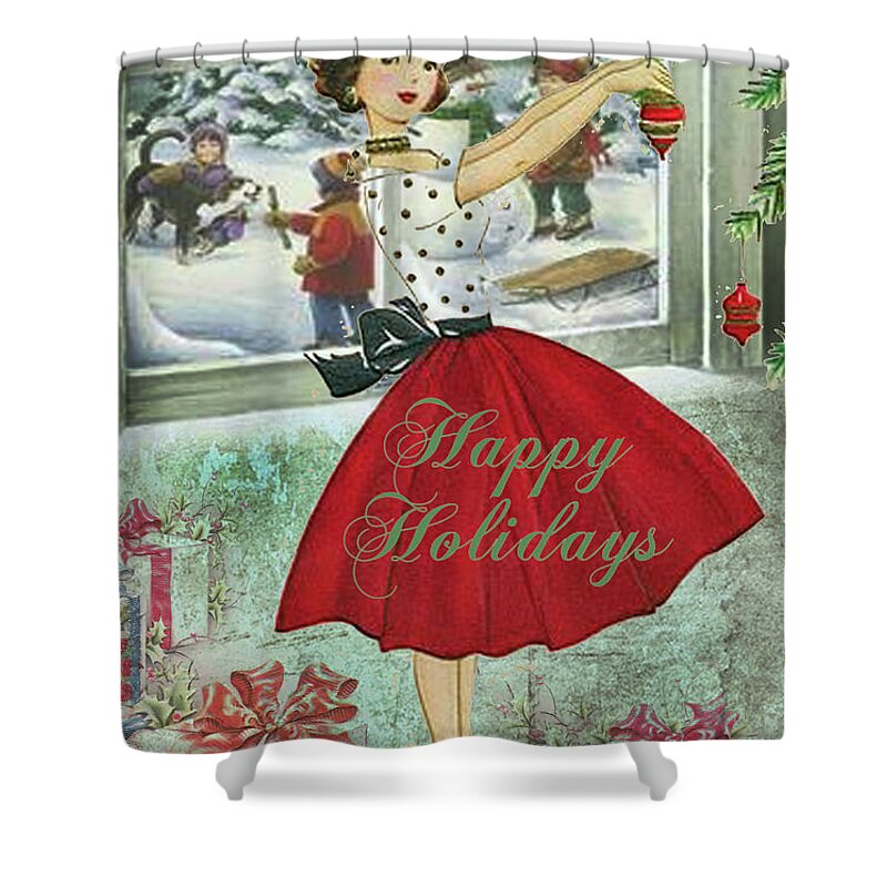 Woman Shower Curtain featuring the digital art Vintage Christmas Card by Greg Sharpe