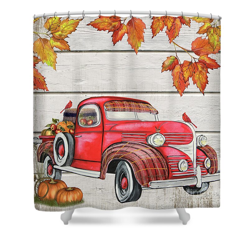 Vintage Shower Curtain featuring the painting Vintage Fall Truck-B by Jean Plout
