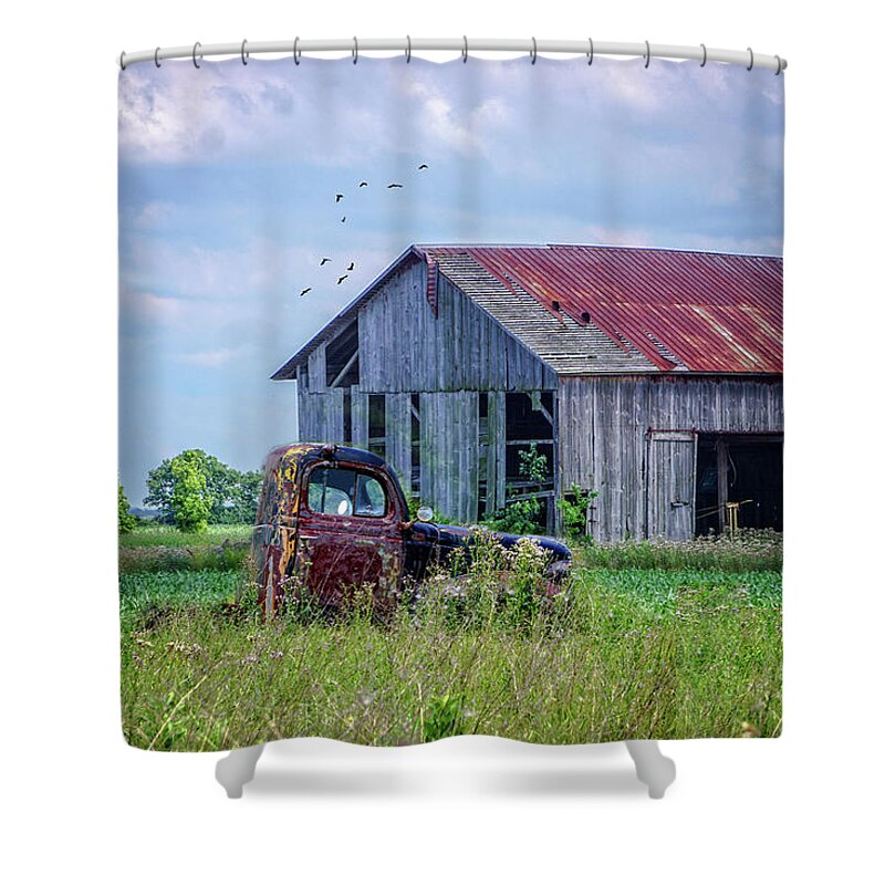 Vintage Farm Shower Curtain featuring the photograph Vintage Farm Find by Mary Timman