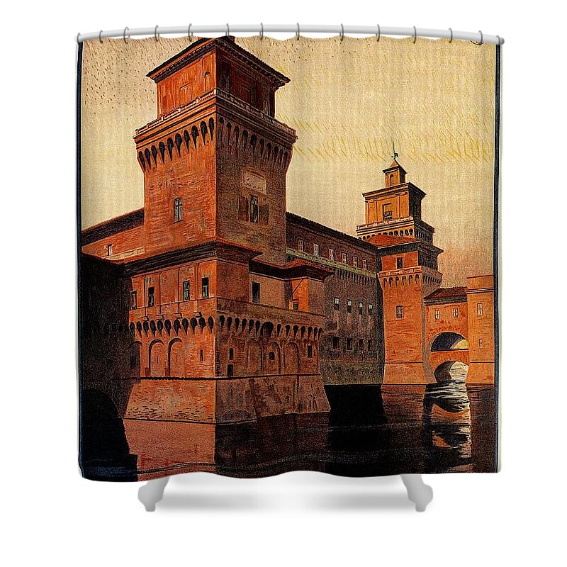 Vintage Shower Curtain featuring the digital art Vintage Ferrara Italian travel poster by Heidi De Leeuw
