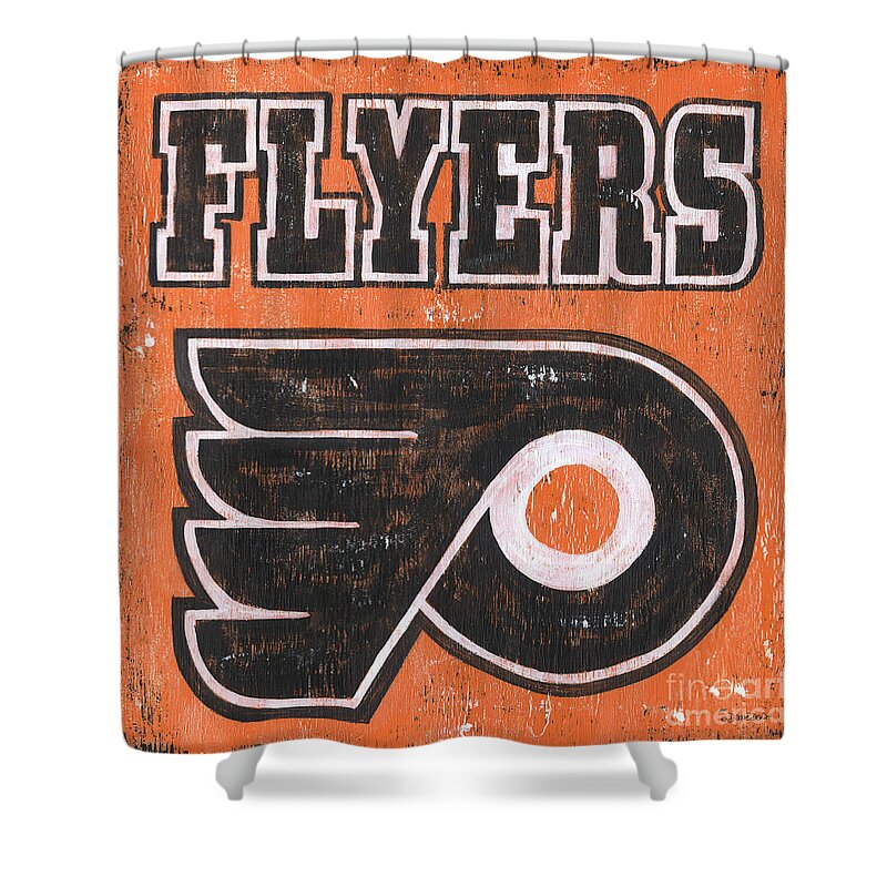 Philadelphia Shower Curtain featuring the painting Vintage Flyers Sign by Debbie DeWitt