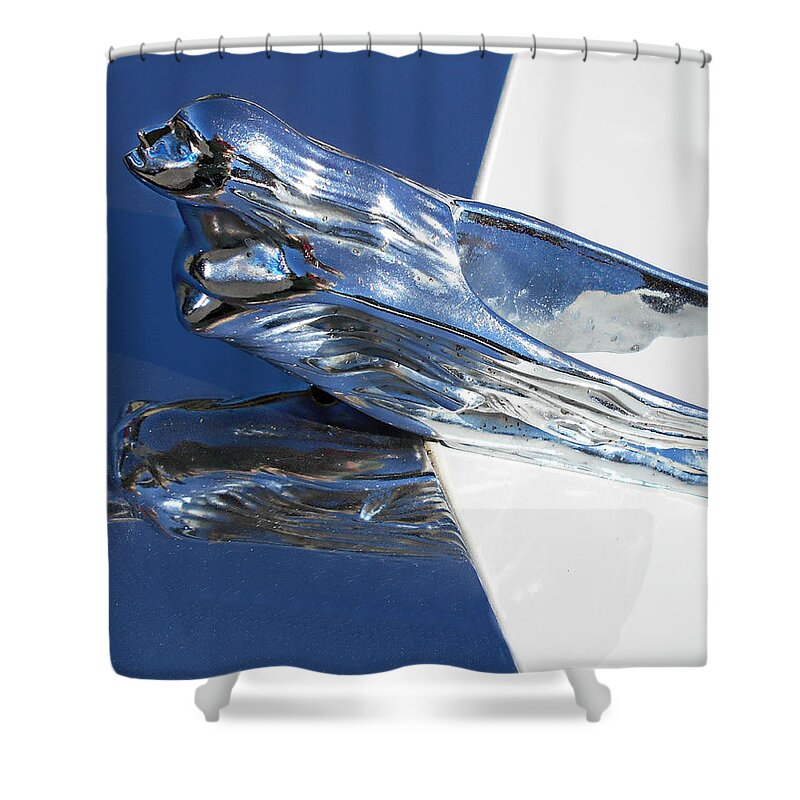 Vintage Flying Lady Hood Ornament Shower Curtain featuring the photograph Vintage Flying Lady Hood Ornament by Kathy M Krause