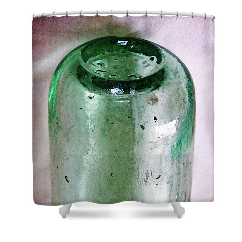 Old Bottles Shower Curtain featuring the glass art Vintage Glass Bottle Five by Phil Perkins