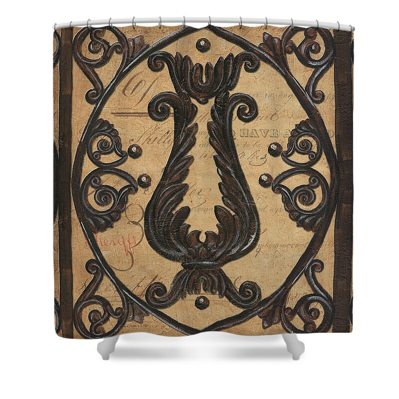 Iron Shower Curtain featuring the painting Vintage Iron Scroll Gate 2 by Debbie DeWitt