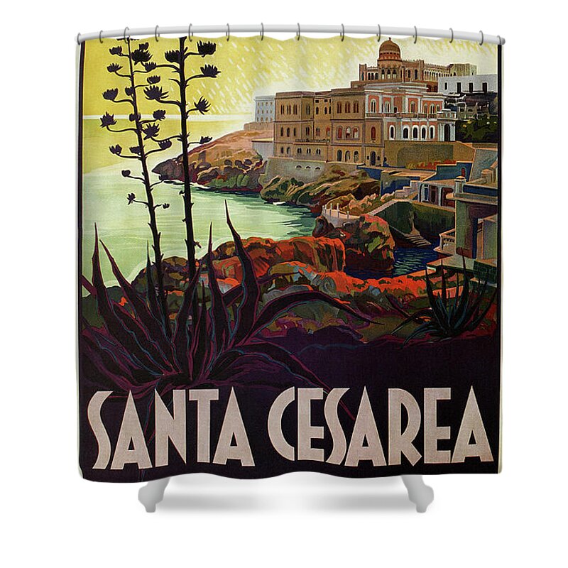 Italy Shower Curtain featuring the drawing Vintage Italian travel Santa Cesarea Terme Lecce by Heidi De Leeuw