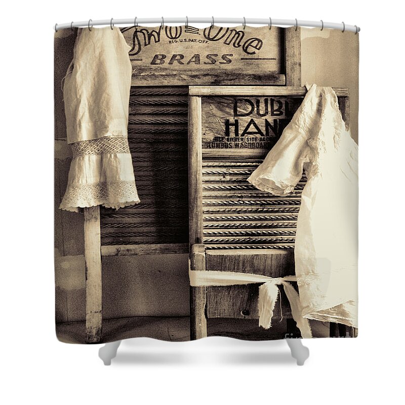 Vintage Laundry Room Shower Curtain featuring the painting Vintage Laundry Room by Mindy Sommers