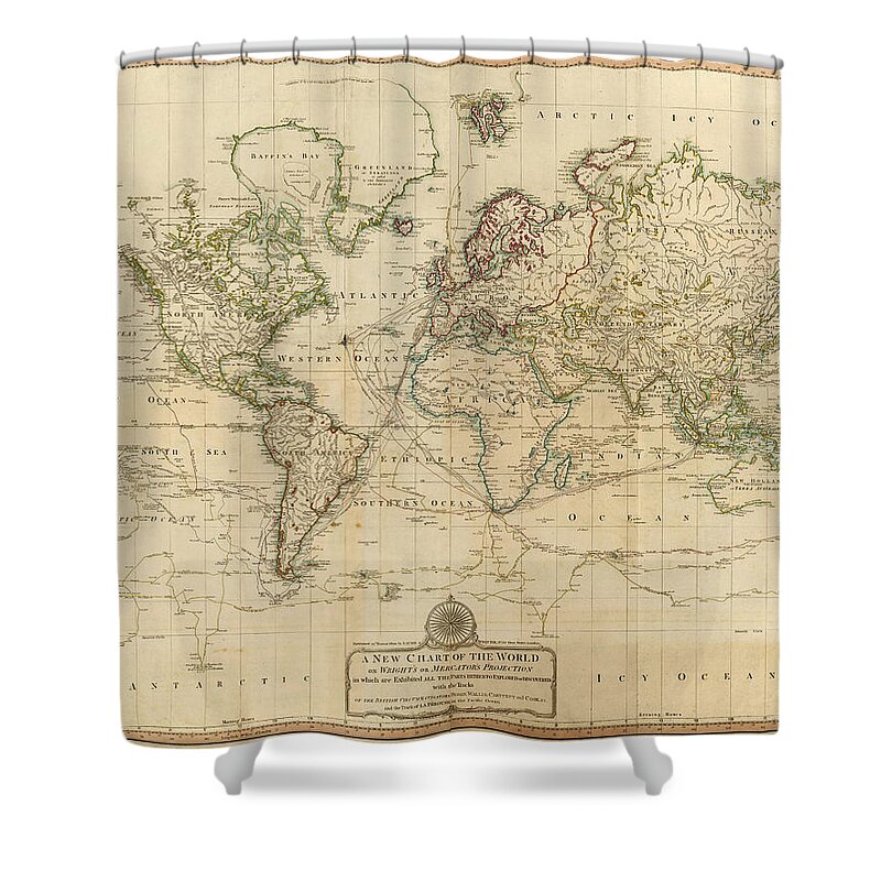 Antique World Map 1913 Shower Curtain Vinyl Anti-Bacterial 