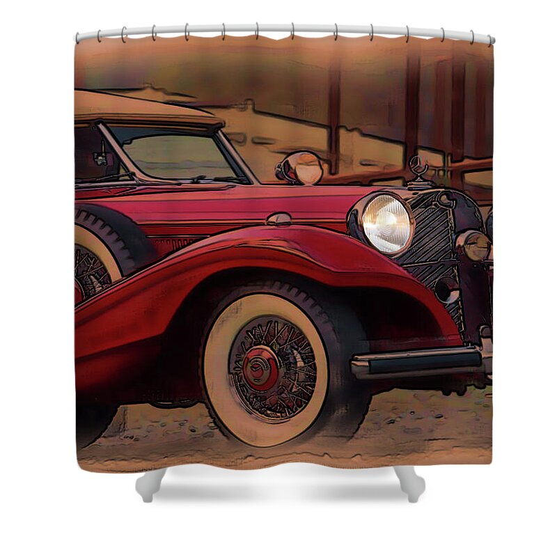 Vintage Shower Curtain featuring the digital art Vintage Mercedes by Tristan Armstrong