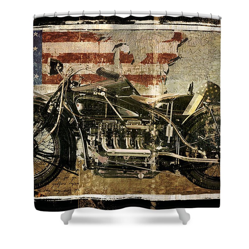 Motorcycle Shower Curtain featuring the painting Vintage Motorcycle Unbound by Mindy Sommers