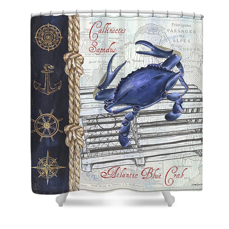Crab Shower Curtain featuring the painting Vintage Nautical Crab by Debbie DeWitt