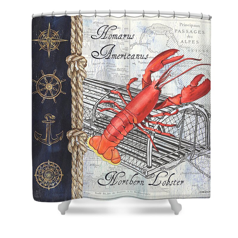 Lobster Shower Curtain featuring the painting Vintage Nautical Lobster by Debbie DeWitt