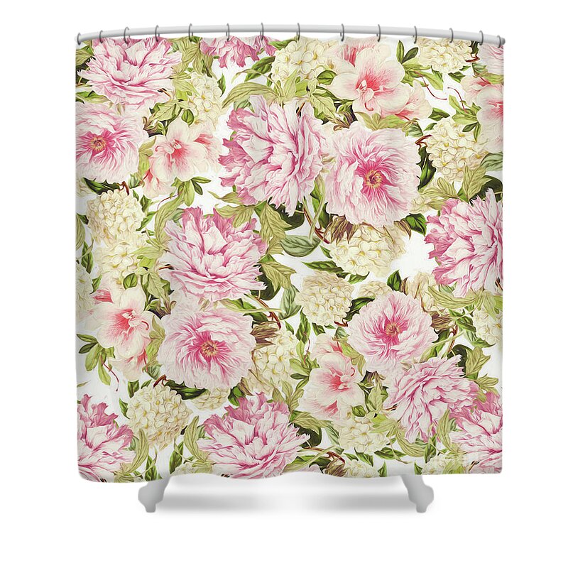 Watercolor Shower Curtain featuring the photograph Vintage Peonies And Hydrangeas by Sylvia Cook