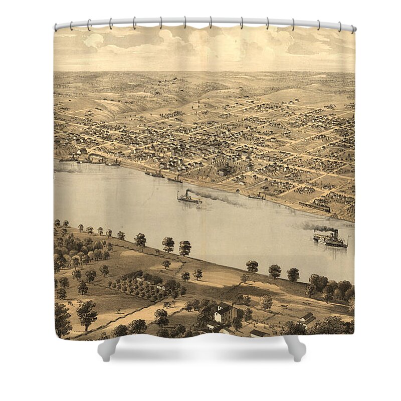 Jefferson City Shower Curtain featuring the drawing Vintage Pictorial Map of Jefferson City MO - 1869 by CartographyAssociates
