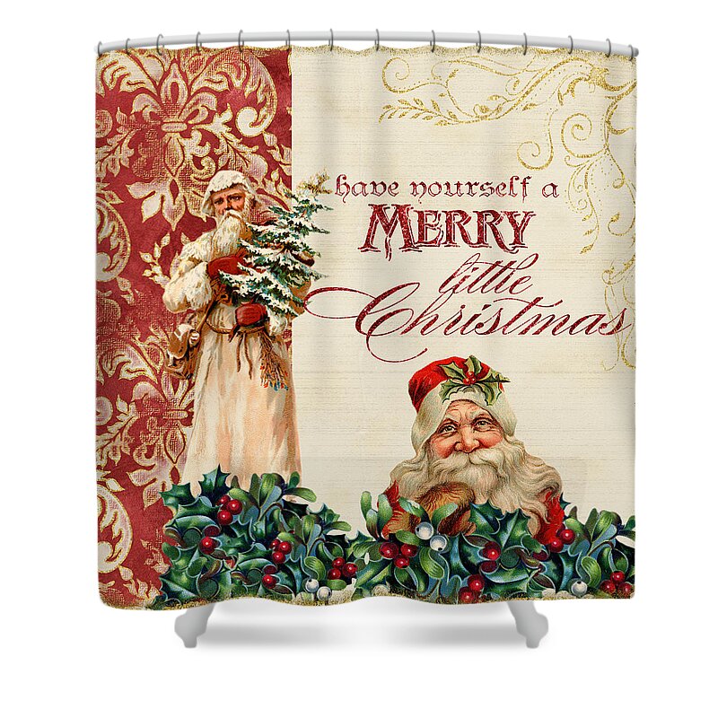 Vintage Shower Curtain featuring the painting Vintage Santa Claus - Glittering Christmas by Audrey Jeanne Roberts