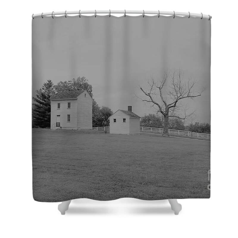 Landscape Shower Curtain featuring the photograph Vintage Shaker Farm House by Carol Riddle