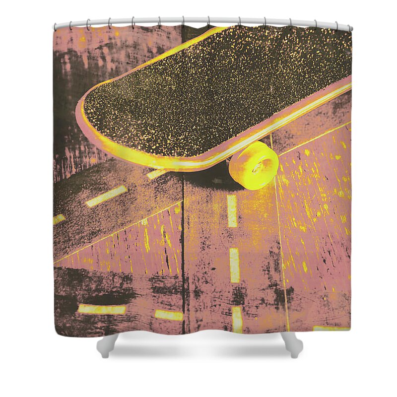 Skate Shower Curtain featuring the photograph Vintage skateboard ruling the road by Jorgo Photography