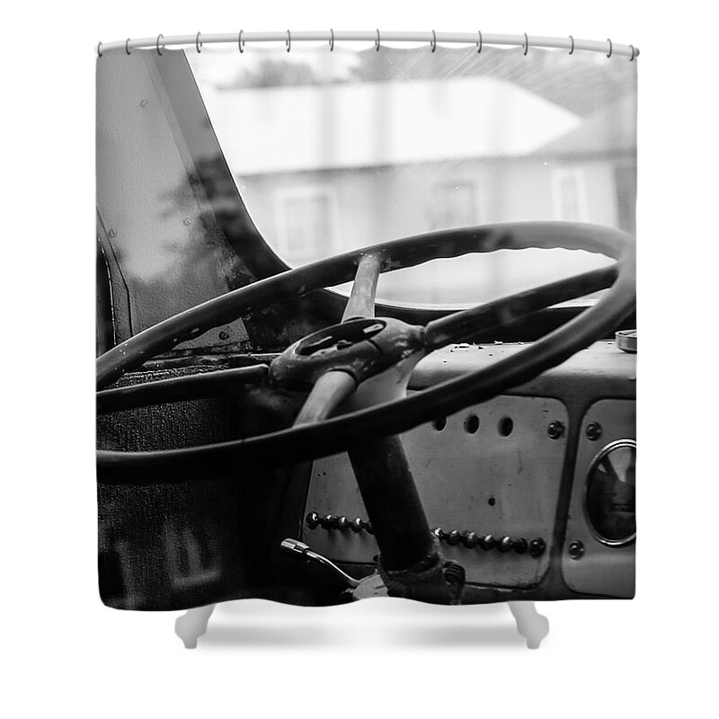 Steering Shower Curtain featuring the photograph Vintage steering by Adam Reinhart