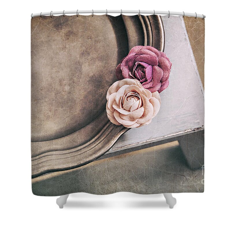 Paper Shower Curtain featuring the photograph Vintage styled platter still life by Sophie McAulay
