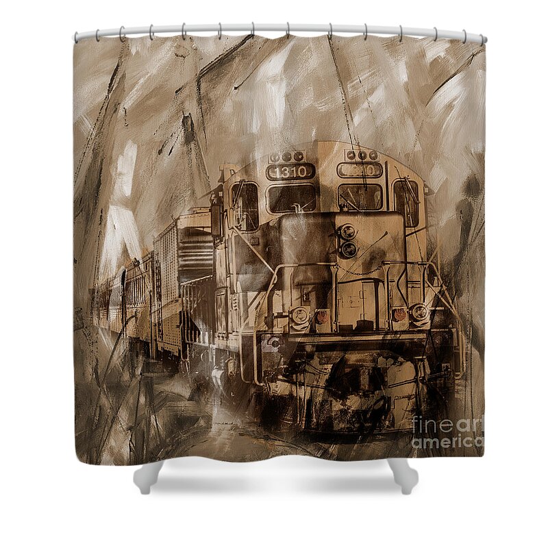Automotive Shower Curtain featuring the painting Vintage train 09 by Gull G