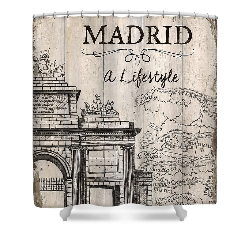 Madrid Shower Curtain featuring the painting Vintage Travel Poster Madrid by Debbie DeWitt