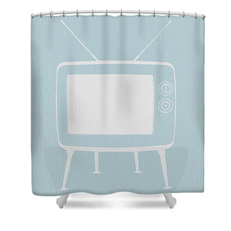  Shower Curtain featuring the digital art Vintage TV Poster by Naxart Studio