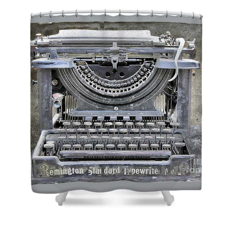 Technology Shower Curtain featuring the photograph Vintage Typewriter Photo Paint by Nina Silver
