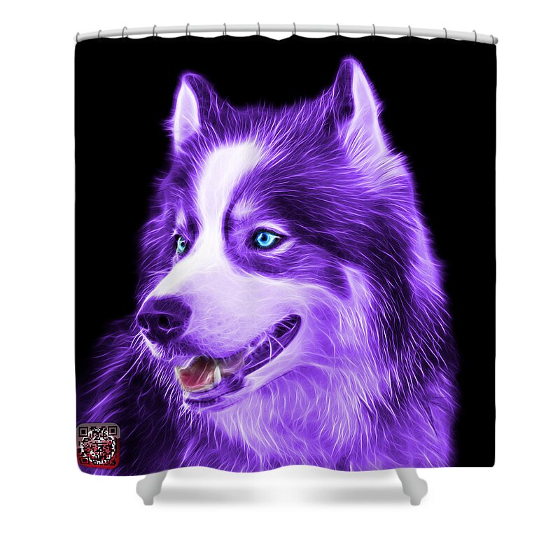 Siberian Husky Shower Curtain featuring the painting Violet Modern Siberian Husky Dog Art - 6024 - BB by James Ahn
