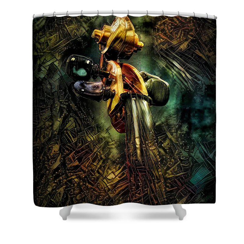 Music Shower Curtain featuring the mixed media Violin by Lilia D