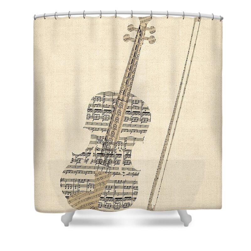 Violin Shower Curtain featuring the digital art Violin Old Sheet Music by Michael Tompsett