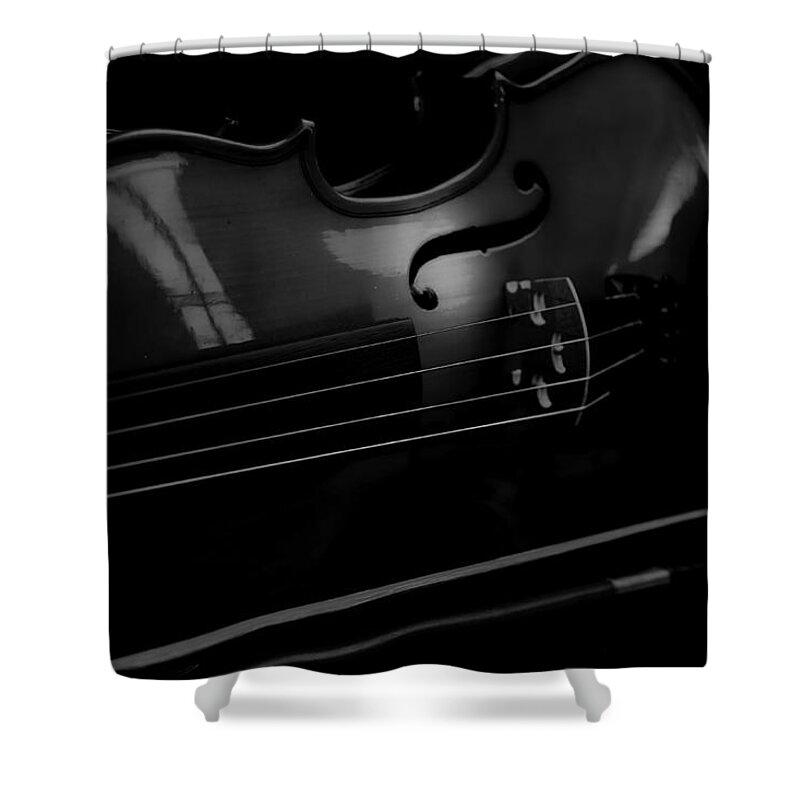 Violin Shower Curtain featuring the photograph Violin Portrait Music 18 Black White by David Haskett II