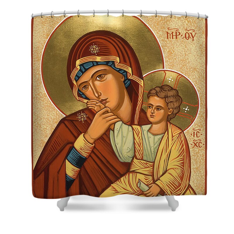 Virgin Of Consolation Shower Curtain featuring the painting Virgin of Consolation - JCVOC by Joan Cole
