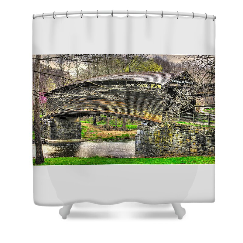 Humpback Covered Bridge Shower Curtain featuring the photograph Virginia Country Roads - Humpback Covered Bridge Over Dunlap Creek #14A - Spring, Alleghany County by Michael Mazaika
