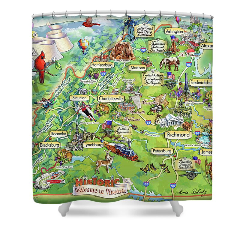 Mount Vernon Shower Curtain featuring the painting Virginia Illustrated Map by Maria Rabinky