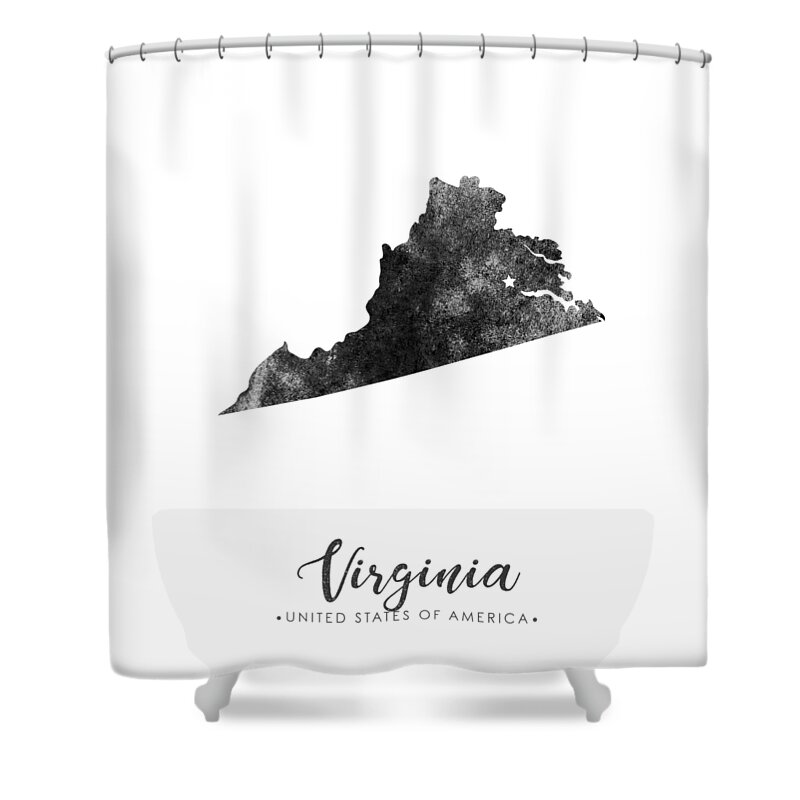 Virginia Shower Curtain featuring the mixed media Virginia State Map Art - Grunge Silhouette by Studio Grafiikka