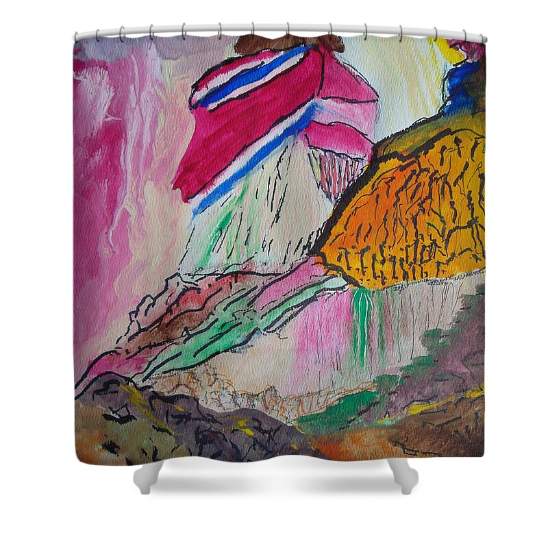 Native American Shower Curtain featuring the painting Vision Quest by Susan Esbensen