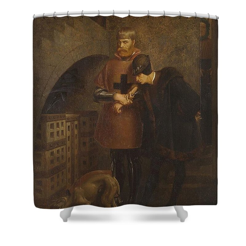 Jean-leon Gerome (1824 - 1904) Louis Xi Visiting The Cardinal Balue Shower Curtain featuring the painting visiting the Cardinal Balue by Leon GEROME
